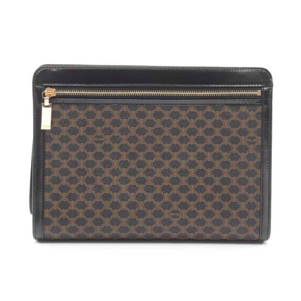 Celine Macadam Shoulder Bag Canvas Leather Black Brown